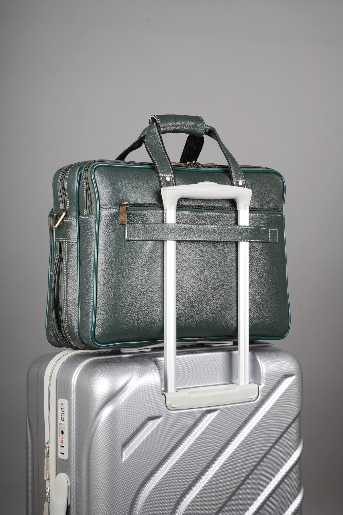 Laptop Bag for Men - Genuine Leather Shoulder Bag for Office and Travel, Brown, Fits upto 16" Laptop, Water Resistant, Multiple Compartments, Messenger bags with Trolley Strap