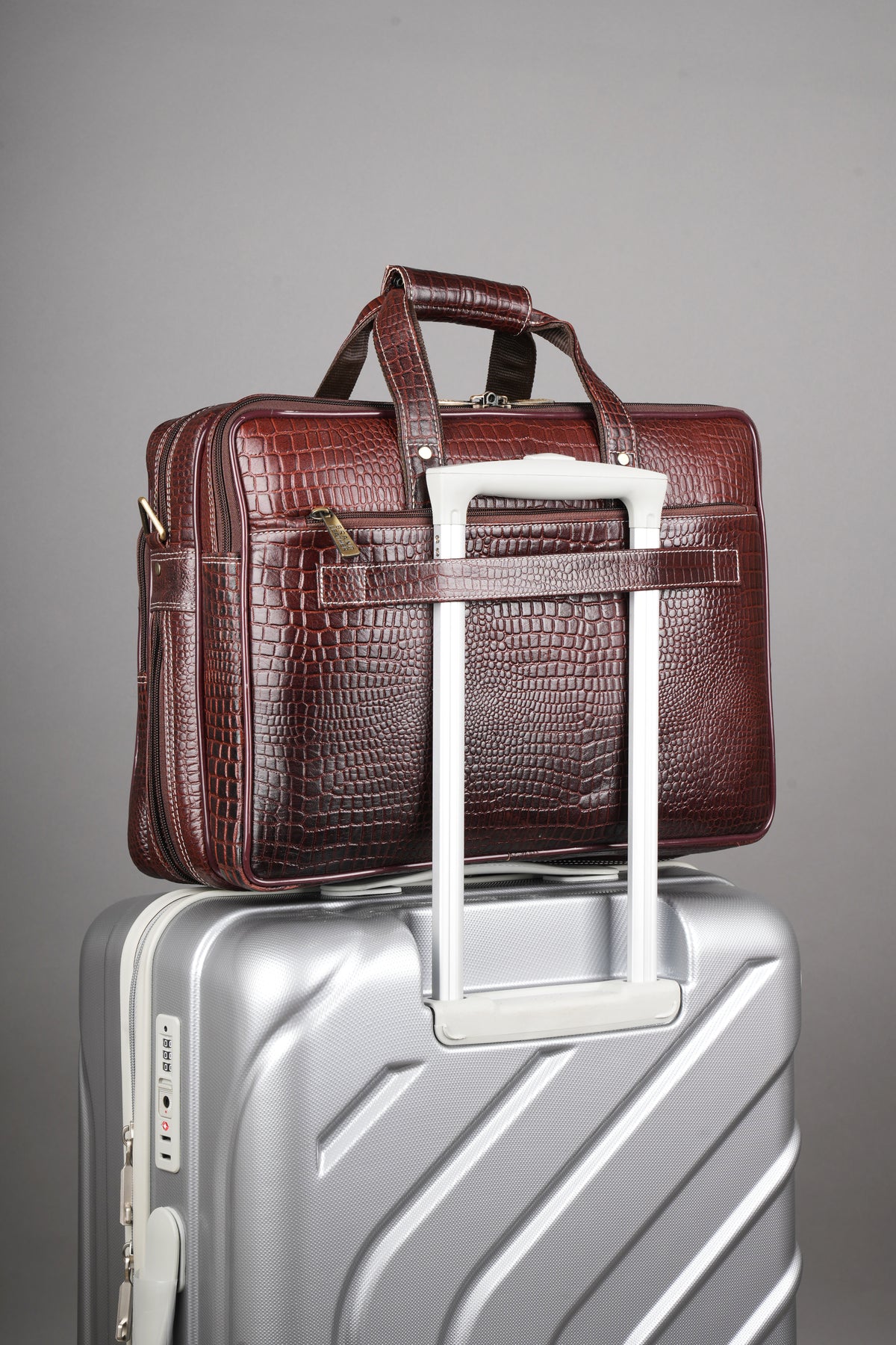 Laptop Bag for Men - Genuine Leather Shoulder Bag for Office and Travel, Brown, Fits upto 16" Laptop, Water Resistant, Multiple Compartments, Messenger bags with Trolley Strap