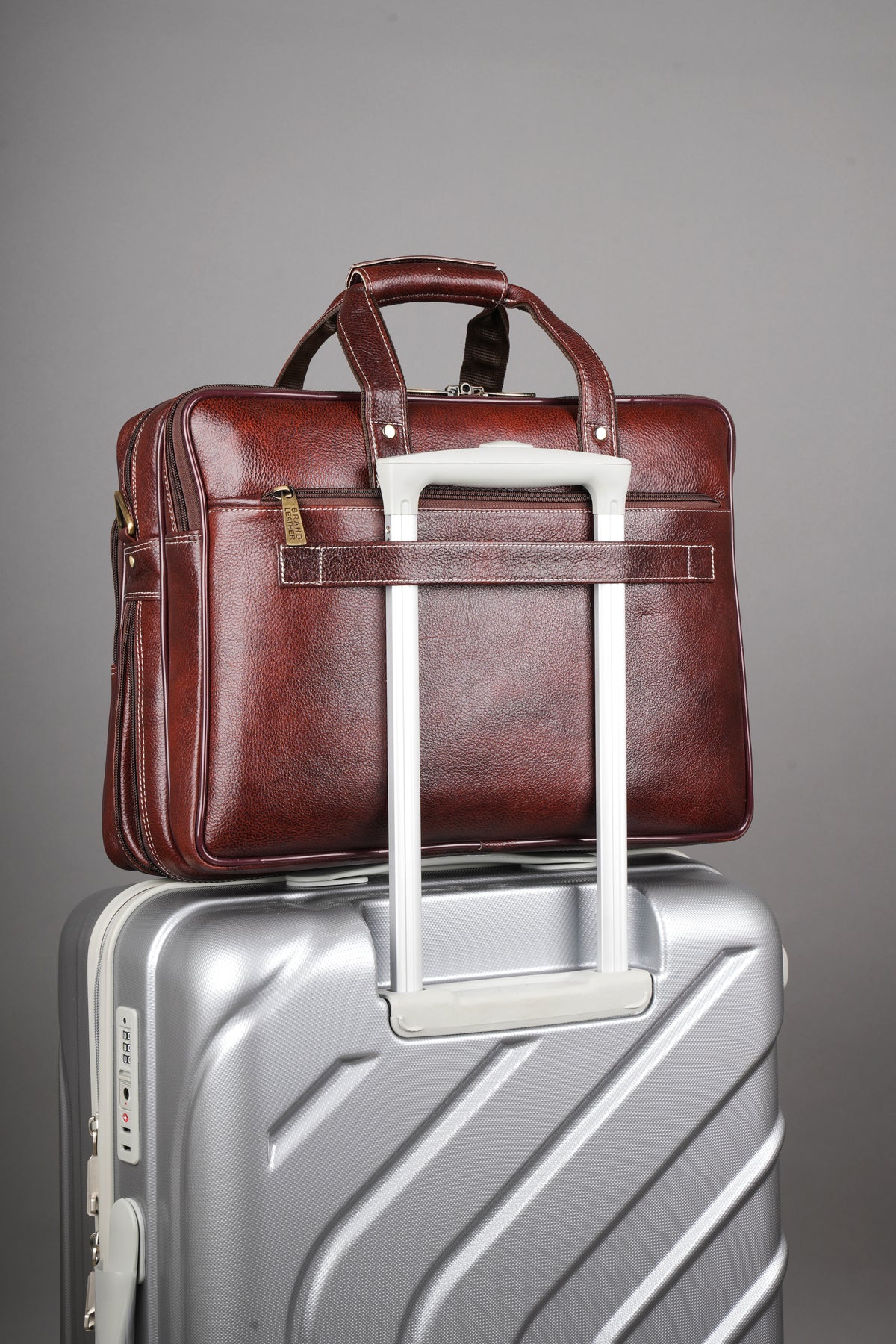 Laptop Bag for Men - Genuine Leather Shoulder Bag for Office and Travel, Brown, Fits upto 16" Laptop, Water Resistant, Multiple Compartments, Messenger bags with Trolley Strap