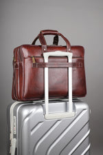 Laptop Bag for Men - Genuine Leather Shoulder Bag for Office and Travel, Brown, Fits upto 16" Laptop, Water Resistant, Multiple Compartments, Messenger bags with Trolley Strap