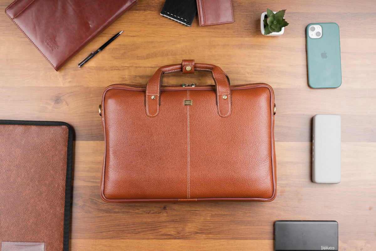 BRAND LEATHER Genuine Leather Laptop Bag for Men/Office Bag for Men |Fits 14|15.6|16 Inch Laptop Bag/MacBook |Leather Bag for Men with Shoulder Straps|Crossbody Laptop Messenger Bag for Men