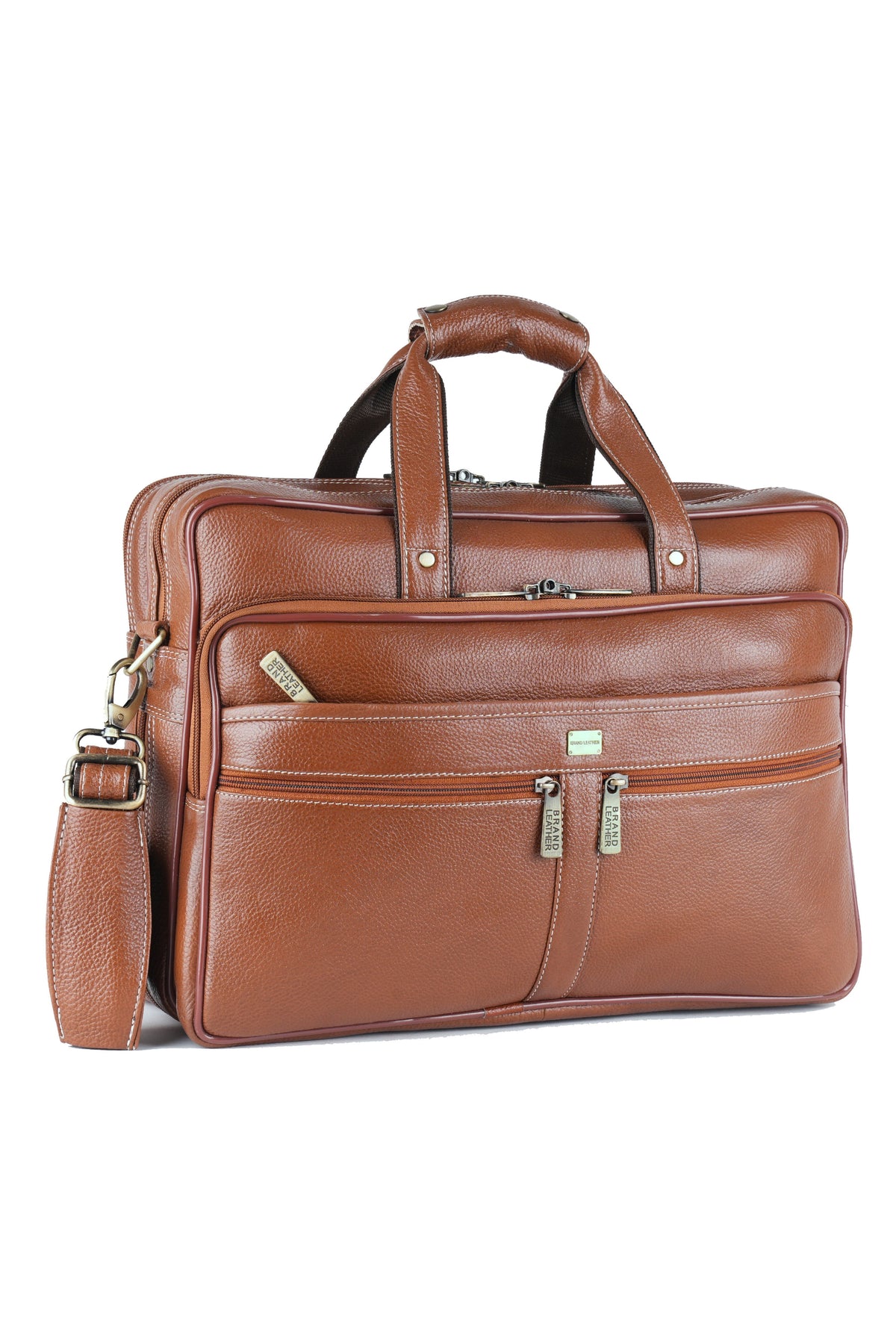 Laptop Bag for Men - Genuine Leather Shoulder Bag for Office and Travel, Brown, Fits upto 16" Laptop, Water Resistant, Multiple Compartments, Messenger bags with Trolley Strap