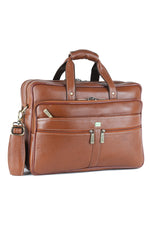 Laptop Bag for Men - Genuine Leather Shoulder Bag for Office and Travel, Brown, Fits upto 16" Laptop, Water Resistant, Multiple Compartments, Messenger bags with Trolley Strap