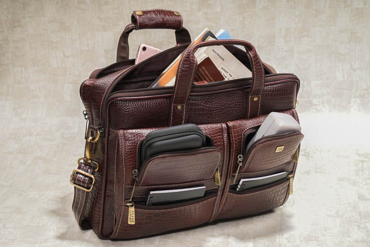 Genuine Leather Laptop Bag for Men - Office Bag, Brown - Fits Up to 16-inch Laptop/MacBook - Shoulder Bag/Hand Bag