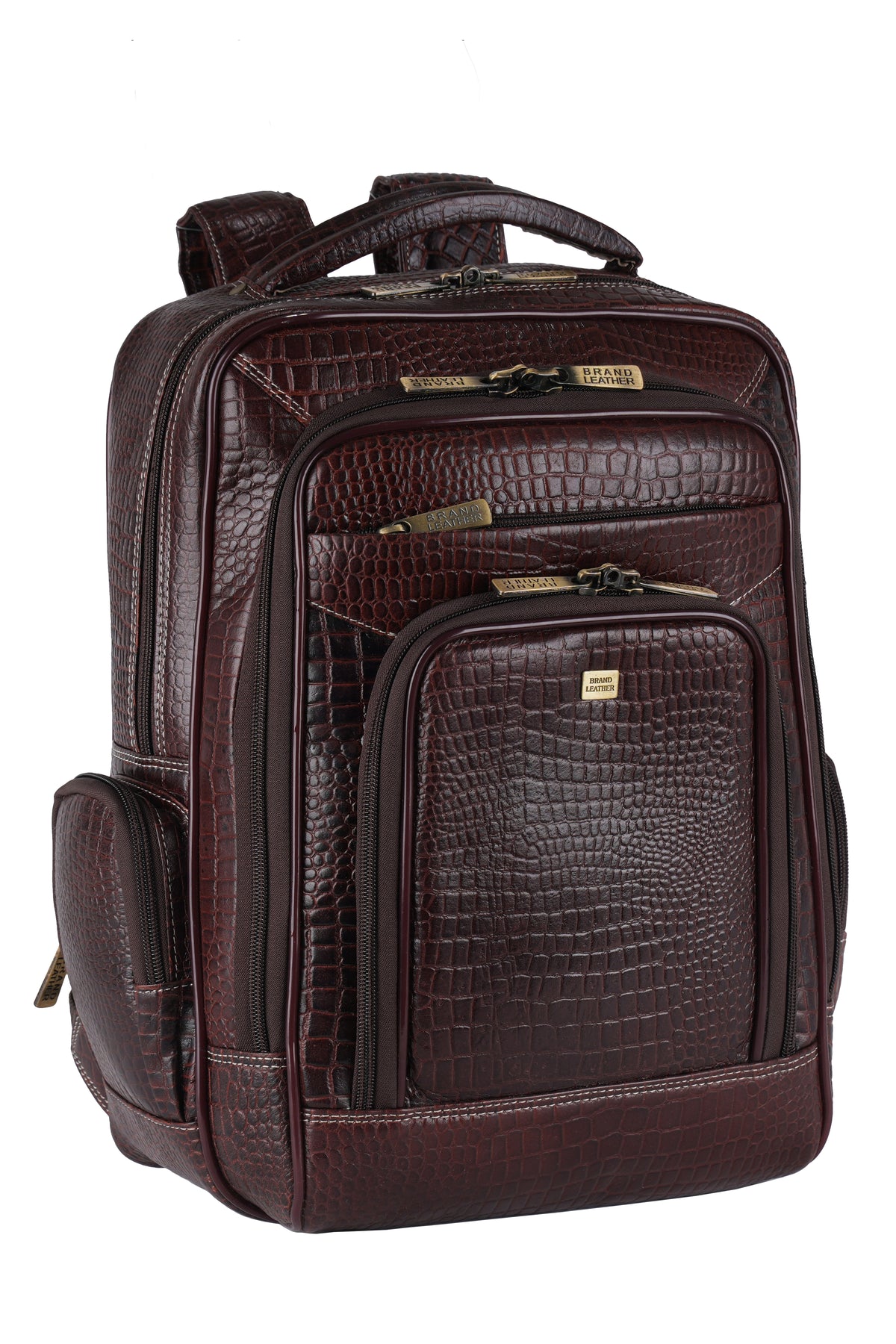 BRAND LEATHER Men's Full Grain Cow Hide Leather 17 Inch Laptop Backpack Large Capacity Weekender Overnight Camping Travel Rucksack