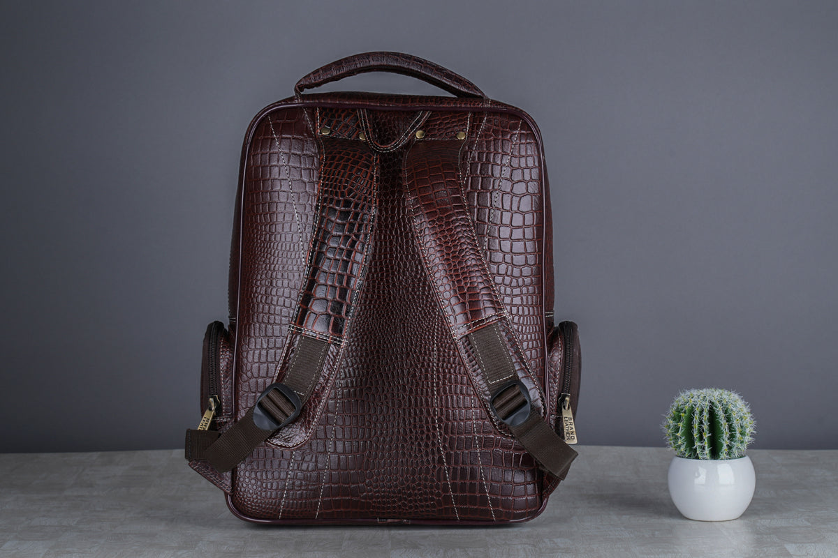 BRAND LEATHER Men's Full Grain Cow Hide Leather 17 Inch Laptop Backpack Large Capacity Weekender Overnight Camping Travel Rucksack