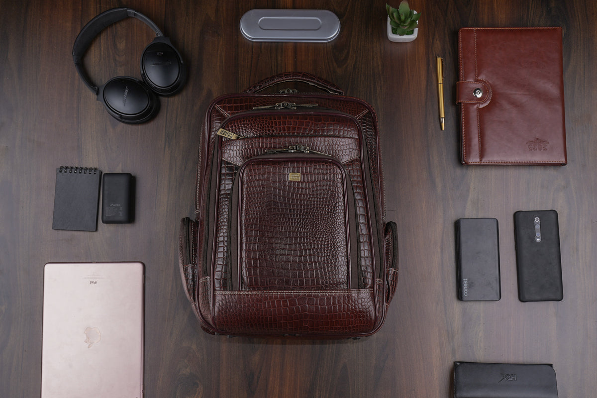 BRAND LEATHER Men's Full Grain Cow Hide Leather 17 Inch Laptop Backpack Large Capacity Weekender Overnight Camping Travel Rucksack