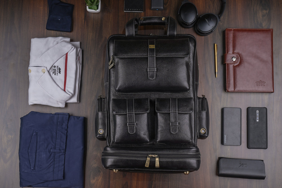 BRAND LEATHER Full Grain Buffalo - Hide Leather Backpack Large Capacity 15/15.6/16/17 Inch Laptop Bag Multi Pockets Travel Daypack