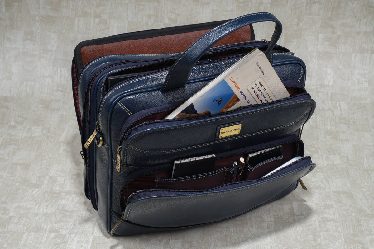 Genuine Leather Laptop Bag for Men/Office Bag for Men, Brown | Fits Upto 16" Laptop/MacBook| Bag with Shoulder Straps | Laptop Messenger Bag/Leather Bag for Men with Trolley Straps