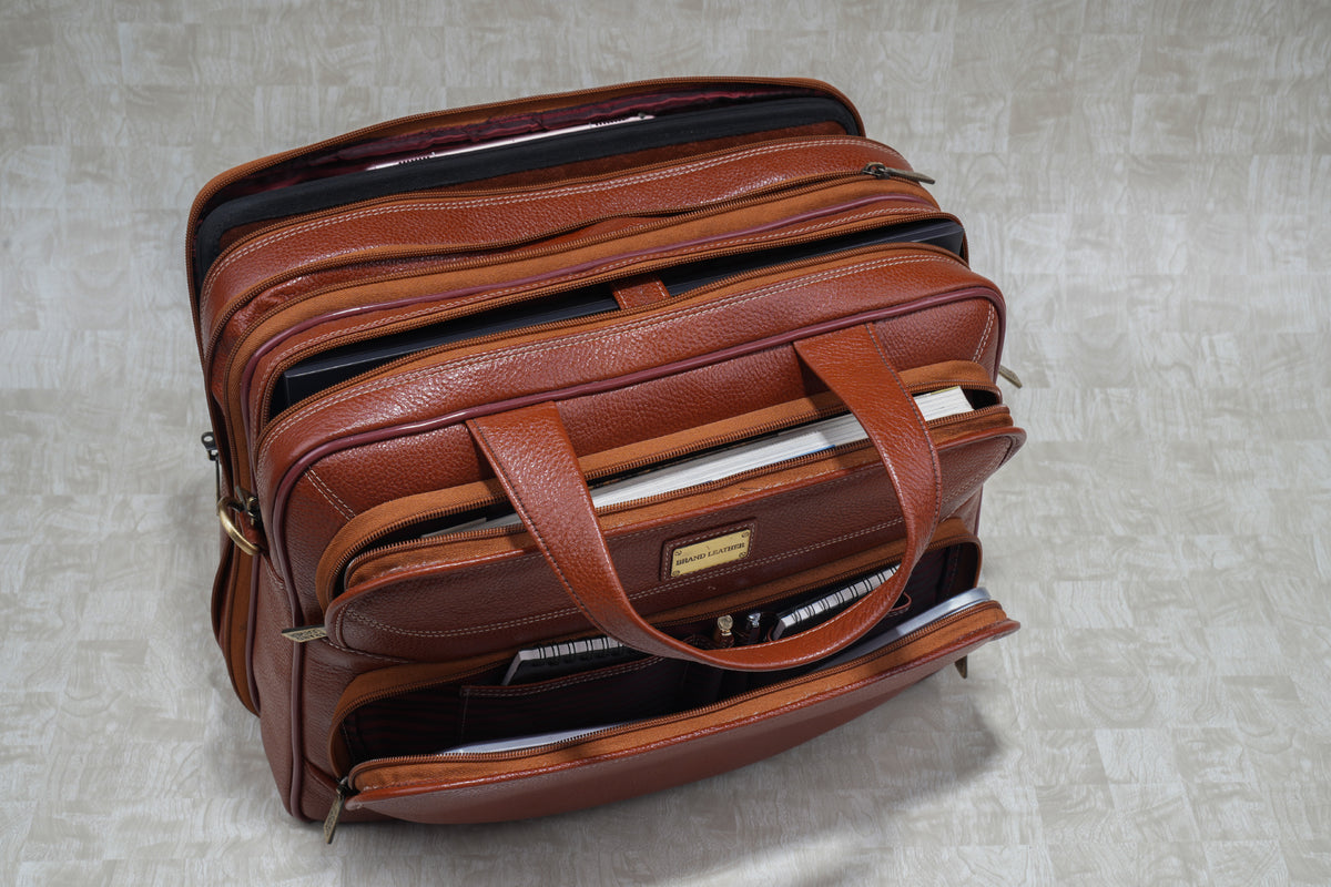 Genuine Leather Laptop Bag for Men/Office Bag for Men, Brown | Fits Upto 16" Laptop/MacBook| Bag with Shoulder Straps | Laptop Messenger Bag/Leather Bag for Men with Trolley Straps