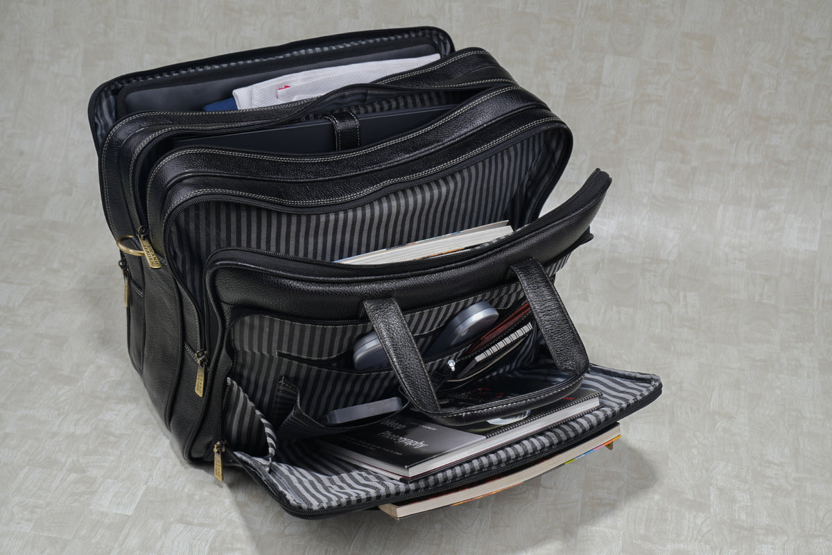 Genuine Leather 17 inch Laptop Messenger Bag with 3 Gusset|Shoulder Padded|ATM Card Slot|Mobile Pocket|Pen Pocket