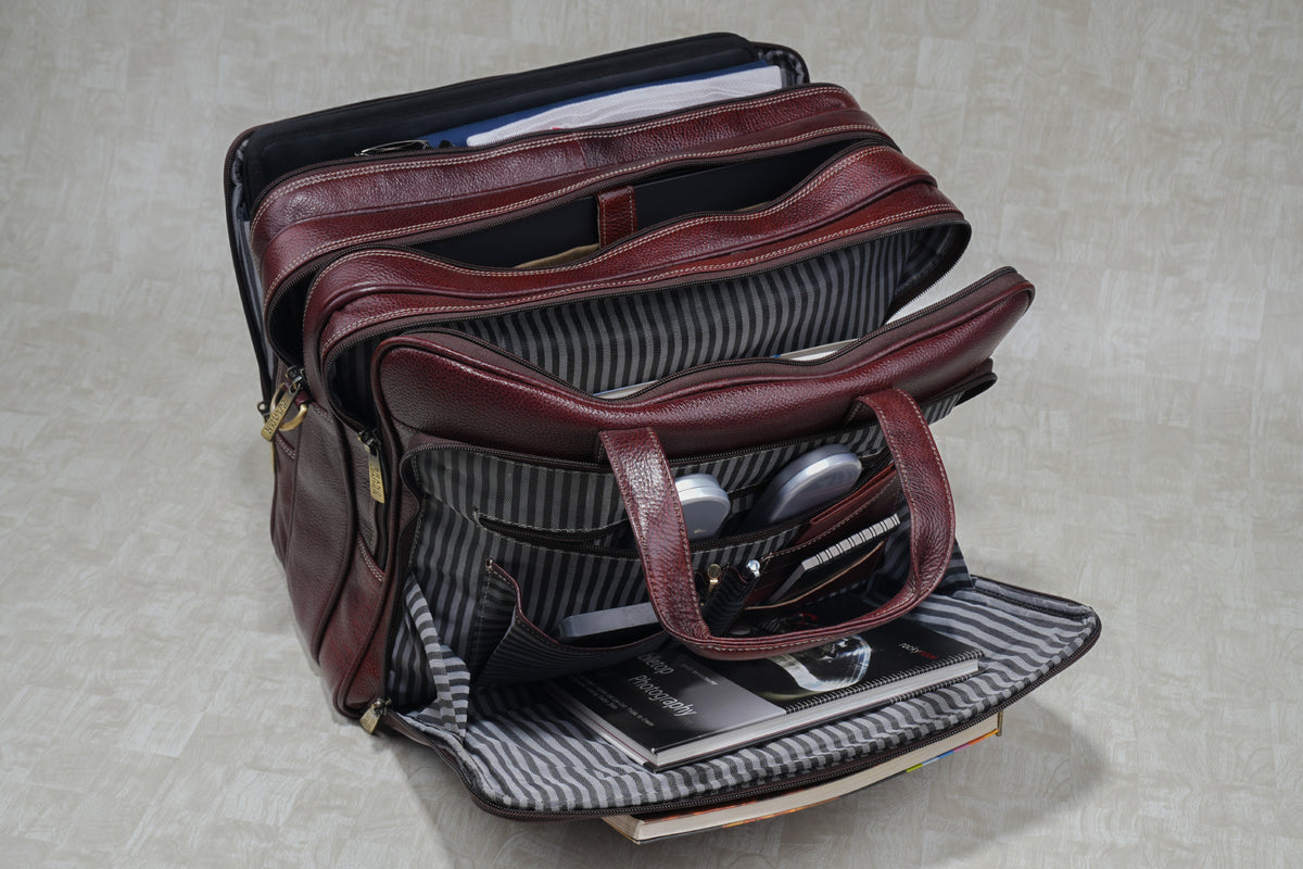 Genuine Leather 17 inch Laptop Messenger Bag with 3 Gusset|Shoulder Padded|ATM Card Slot|Mobile Pocket|Pen Pocket