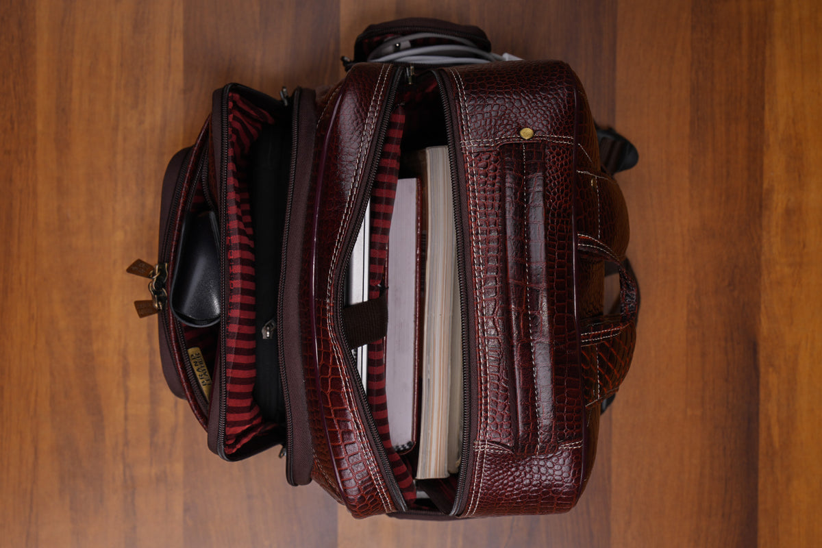 BRAND LEATHER Men's Full Grain Cow Hide Leather 17 Inch Laptop Backpack Large Capacity Weekender Overnight Camping Travel Rucksack