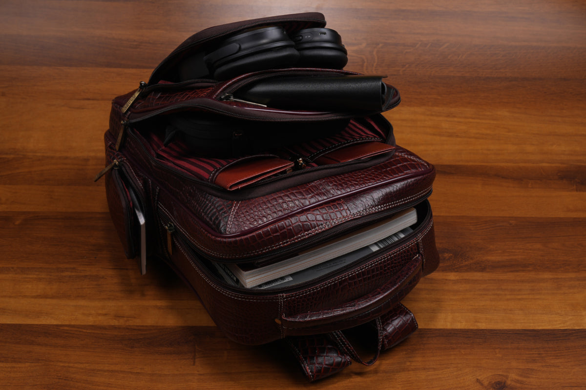 BRAND LEATHER Men's Full Grain Cow Hide Leather 17 Inch Laptop Backpack Large Capacity Weekender Overnight Camping Travel Rucksack