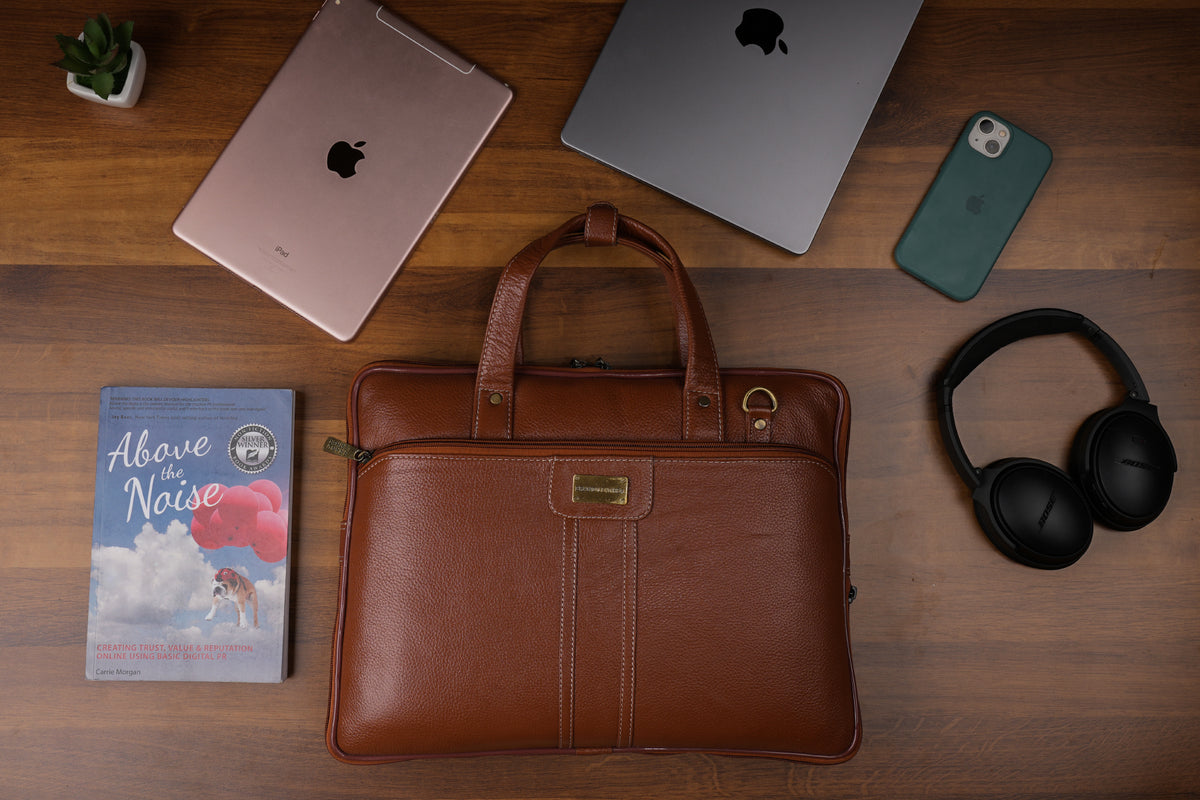 BRAND LEATHER Genuine Leather Laptop Bag for Men/Office Bag for Men |Fits 14|15.6|16 Inch Laptop Bag/MacBook |Leather Bag for Men with Shoulder Straps|Crossbody Laptop Messenger Bag for Men