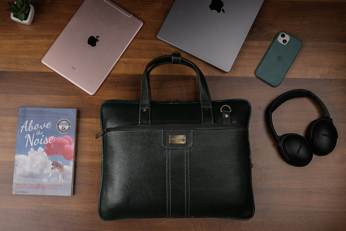 BRAND LEATHER Genuine Leather Laptop Bag for Men/Office Bag for Men |Fits 14|15.6|16 Inch Laptop Bag/MacBook |Leather Bag for Men with Shoulder Straps|Crossbody Laptop Messenger Bag for Men