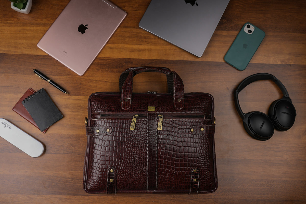 Laptop Bag for Men - Genuine Leather Messenger Bag for Office - Fits up to 15 Inch Laptop -Brown Shoulder Bag with Multiple Compartments - Executive Leather Bag for Work and Travel