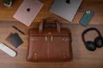 Laptop Bag for Men - Genuine Leather Messenger Bag for Office - Fits up to 15 Inch Laptop -Brown Shoulder Bag with Multiple Compartments - Executive Leather Bag for Work and Travel