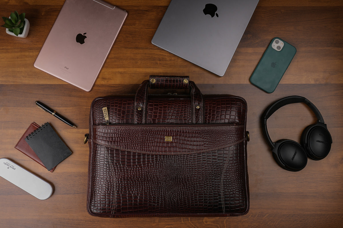 BRAND LEATHER Genuine Leather Laptop Bag for Men/Office Bag for Men |Fits 14|15.6|16 Inch Laptop Bag/MacBook |Leather Bag for Men with Shoulder Straps|Crossbody Laptop Messenger Bag for Men