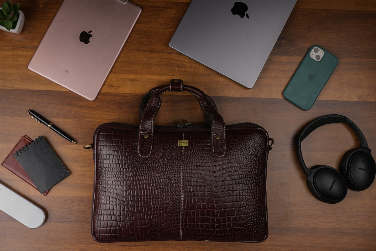 BRAND LEATHER Genuine Leather Laptop Bag for Men/Office Bag for Men |Fits 14|15.6|16 Inch Laptop Bag/MacBook |Leather Bag for Men with Shoulder Straps|Crossbody Laptop Messenger Bag for Men