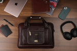 BRAND LEATHER Laptop Bag for Men - Genuine Leather Messenger Bag for Office - Fits up to 13 Inch Laptop -Brown Shoulder Bag