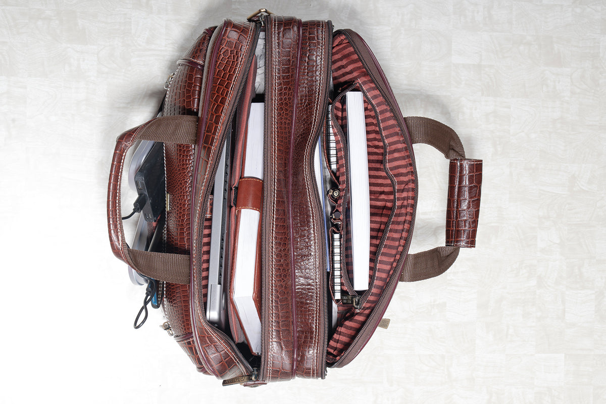 Genuine Leather Laptop Bag for Men - Office Bag, Brown - Fits Up to 16-inch Laptop/MacBook - Shoulder Bag/Hand Bag