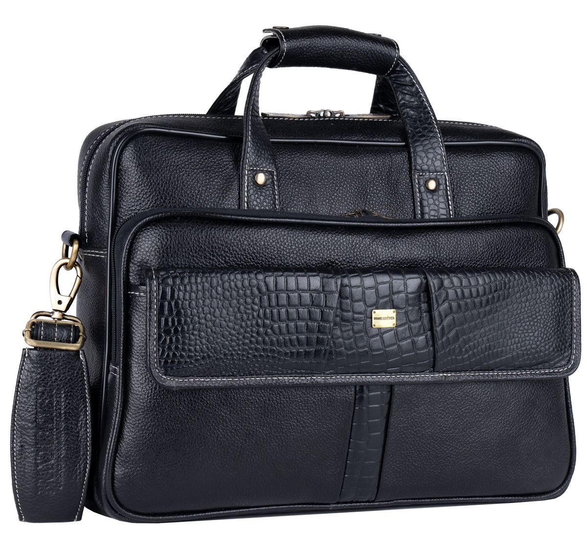 BRAND LEATHER Laptop Bag for Men - Genuine Leather Office Bag with Multiple Compartments Fits 14/15.6/16 Inch Laptop Bag - Messenger and Shoulder Bag for Travel - Water Resistant