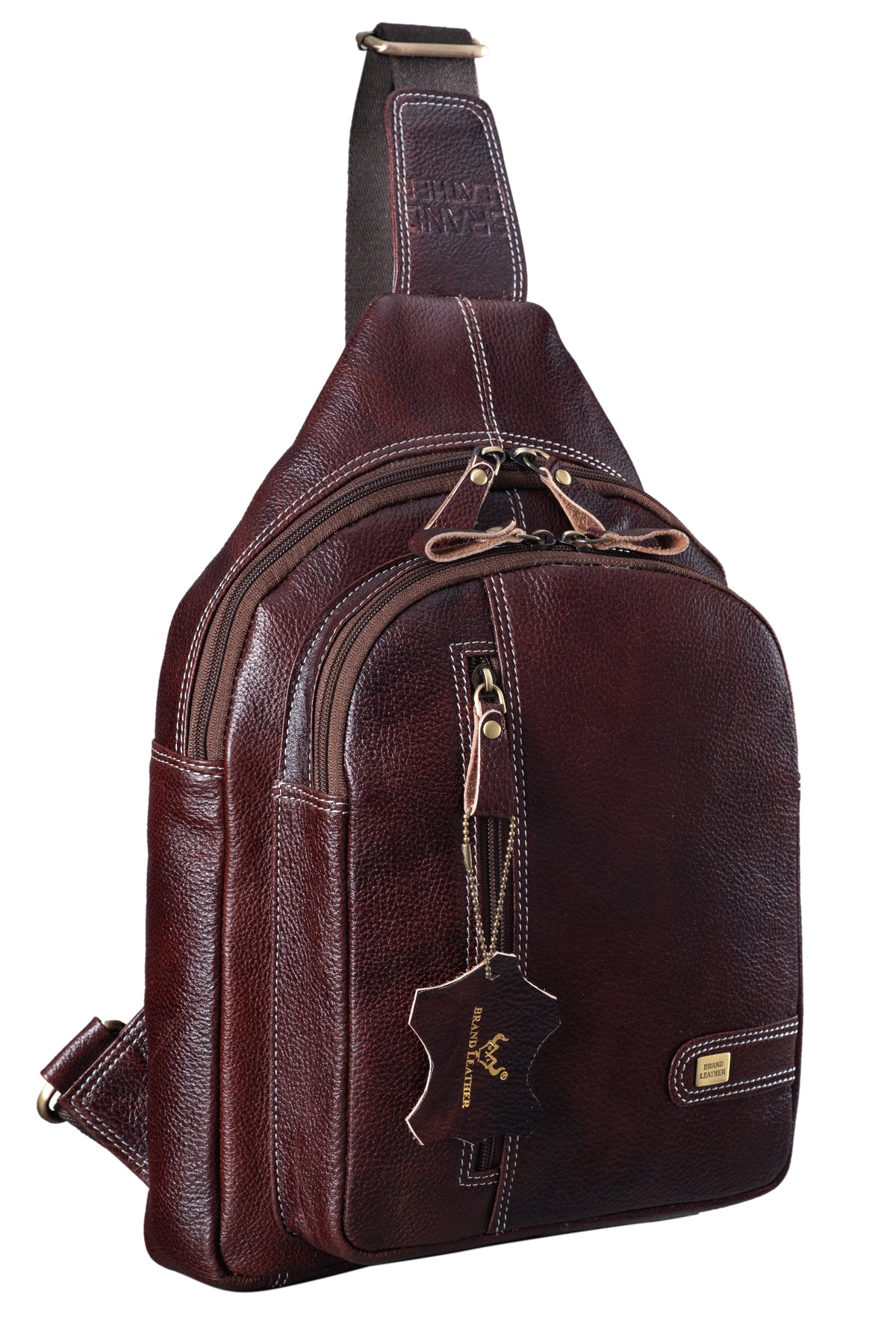 BRAND LEATHER Men's Genuine Leather Sling Chest Bag Casual Shoulder Daypack's