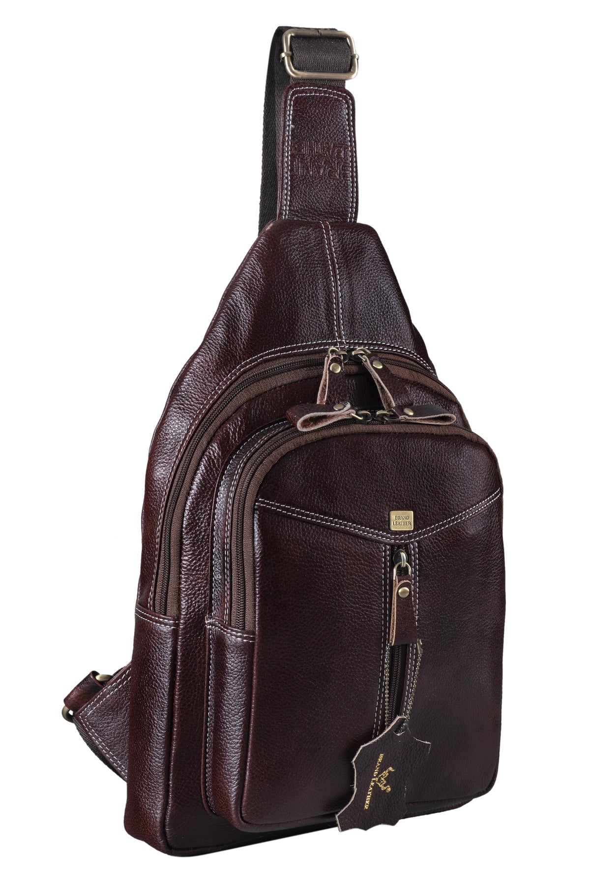 BRAND LEATHER Men's Genuine Leather Sling Chest Bag Casual Shoulder Daypack's