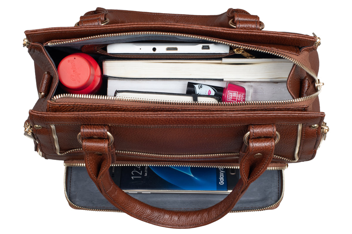 BRAND LEATHER Women's Genuine Leather Handbags Shoulder Bag Satchel Designer Ladies Purse Crossbody Bags With Golden Metal Zipper