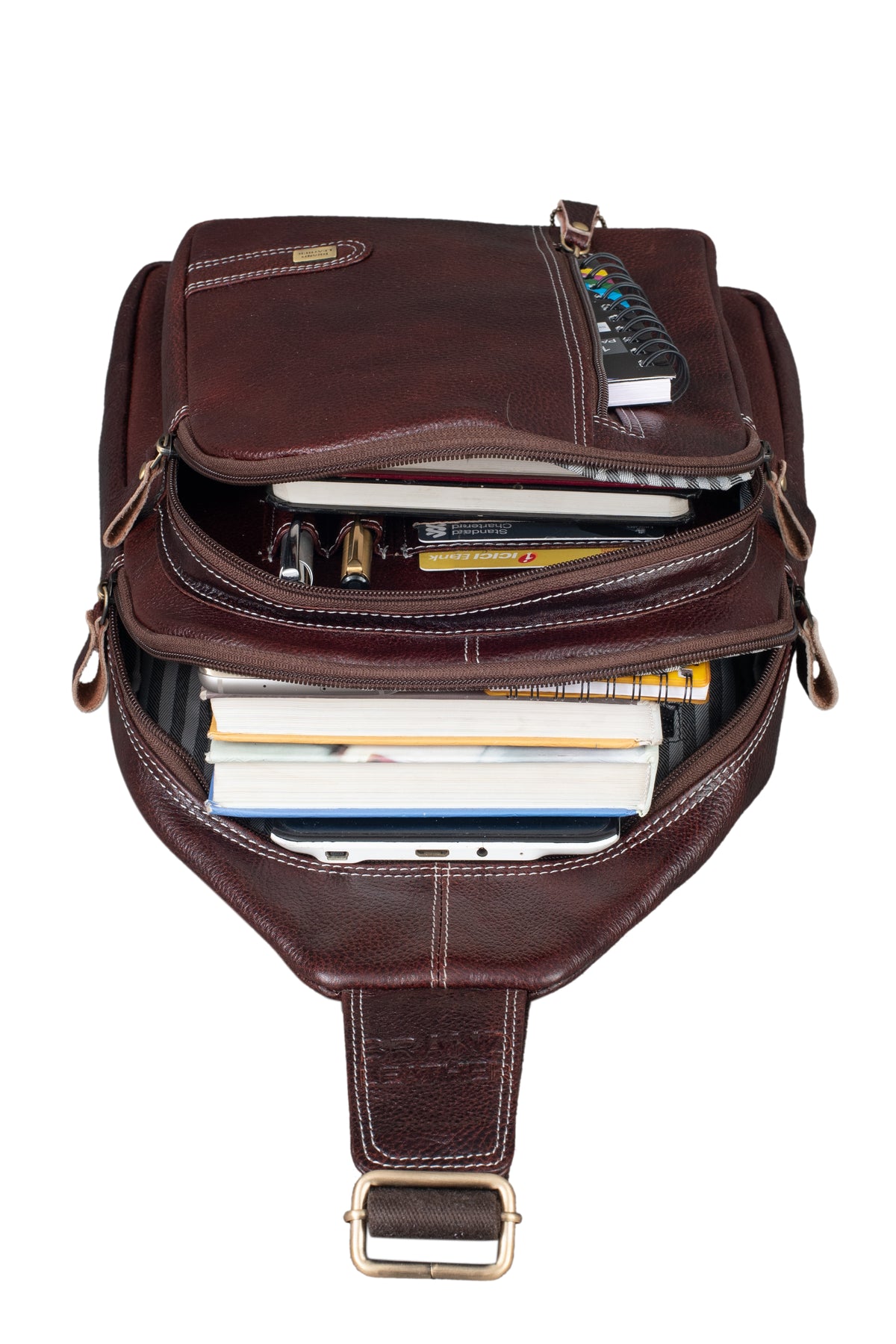 BRAND LEATHER Men's Genuine Leather Sling Chest Bag Casual Shoulder Daypack's