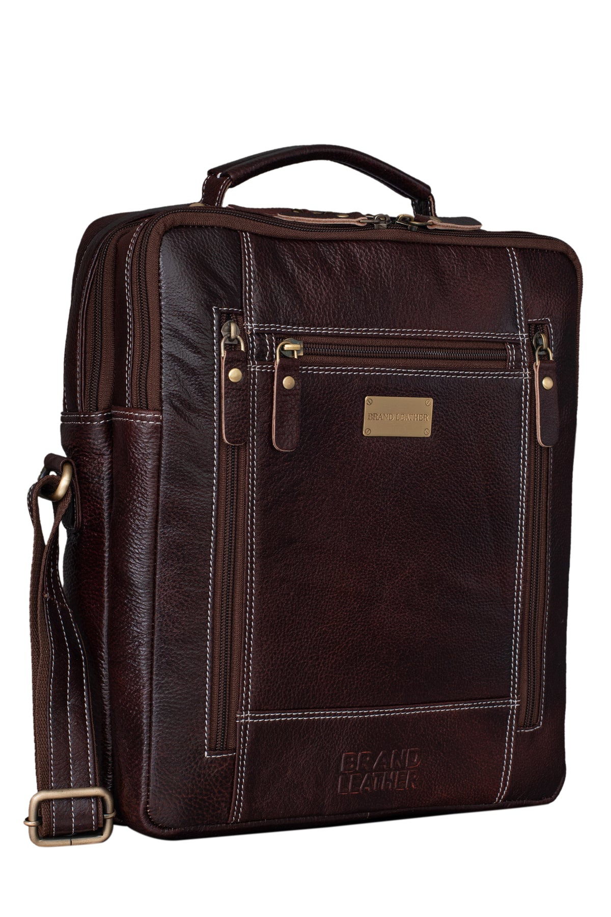 BRAND LEATHER Men's Genuine Leather Sling Chest Bag Cross Body Shoulder Daypacks For 10.5 Inches iPad