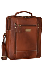 BRAND LEATHER Men's Genuine Leather Sling Chest Bag Cross Body Shoulder Daypacks For 10.5 Inches iPad