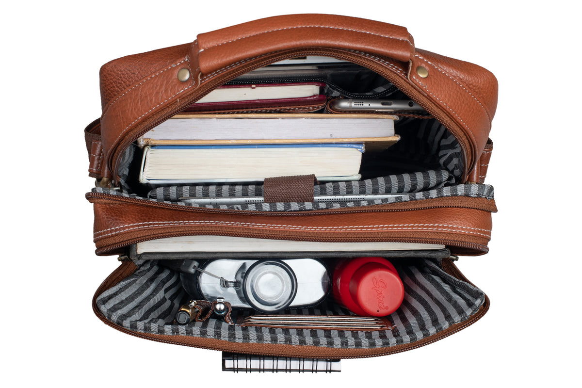 BRAND LEATHER Men's Genuine Leather Sling Chest Bag Cross Body Shoulder Daypacks For 10.5 Inches iPad