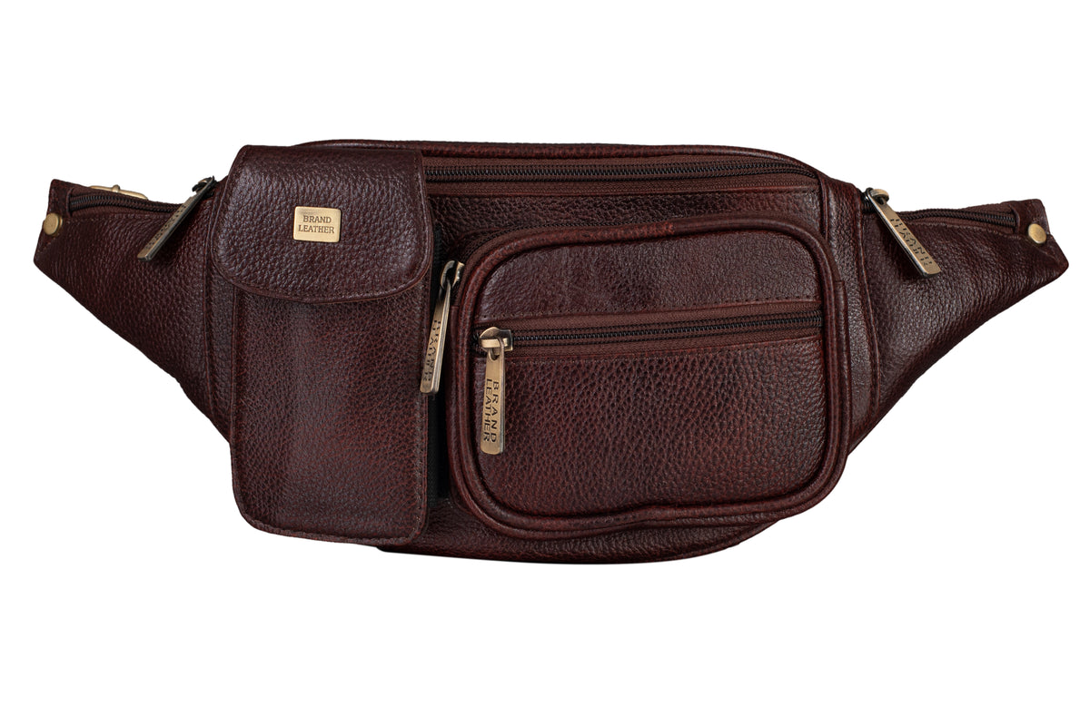 BRAND LEATHER Genuine Leather Stylish Waist Bag Elegant Style Travel Pouch Passport Holder with Adjustable Strap