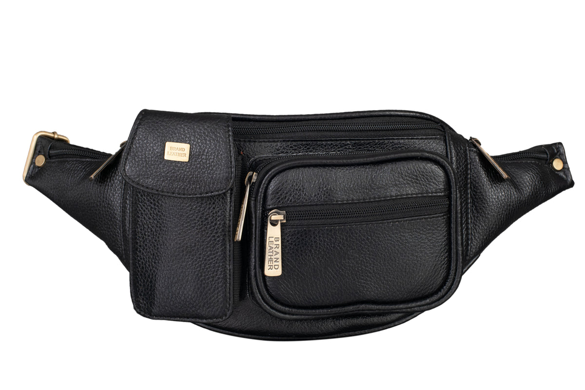 BRAND LEATHER Genuine Leather Stylish Waist Bag Elegant Style Travel Pouch Passport Holder with Adjustable Strap