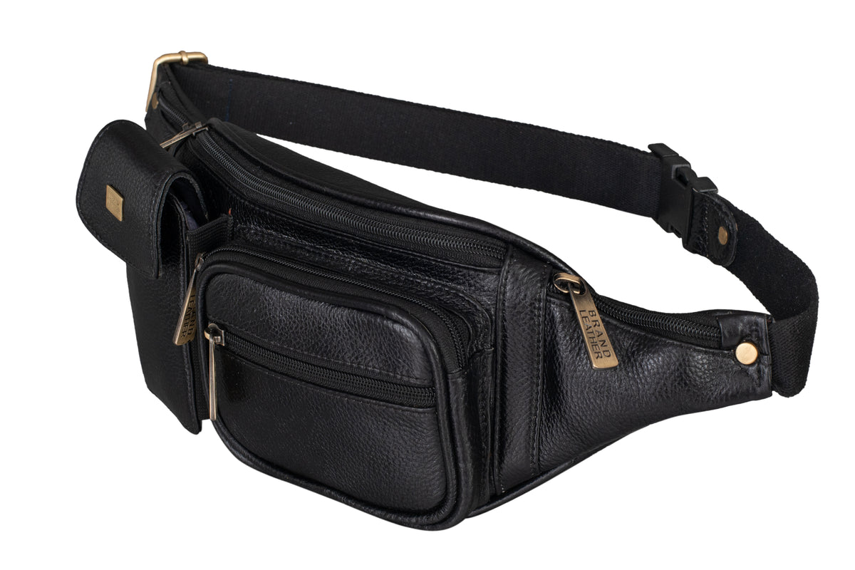 BRAND LEATHER Genuine Leather Stylish Waist Bag Elegant Style Travel Pouch Passport Holder with Adjustable Strap