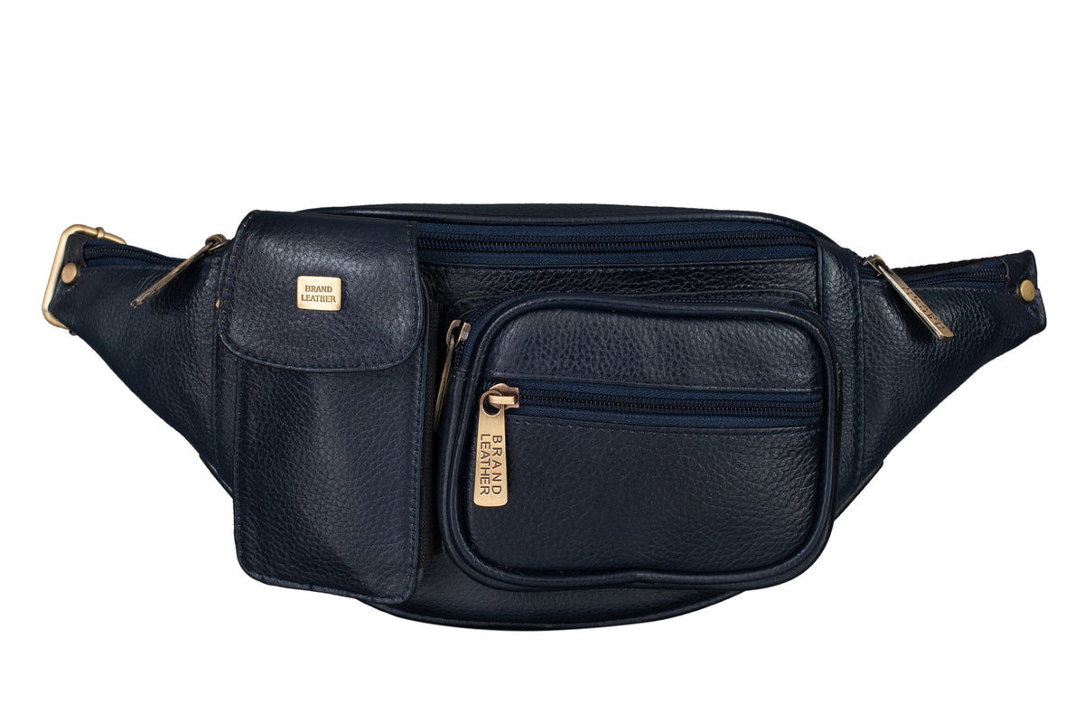 BRAND LEATHER Genuine Leather Stylish Waist Bag Elegant Style Travel Pouch Passport Holder with Adjustable Strap