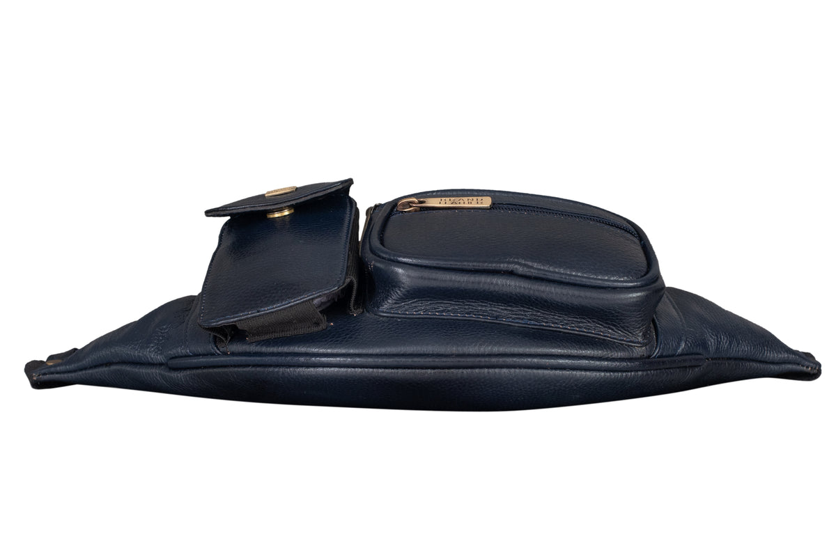 BRAND LEATHER Genuine Leather Stylish Waist Bag Elegant Style Travel Pouch Passport Holder with Adjustable Strap