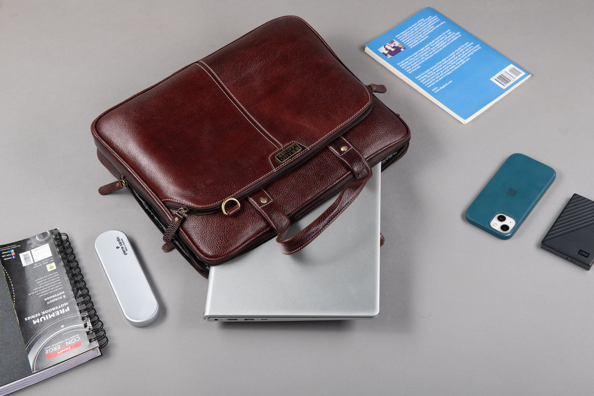 BRAND LEATHER Laptop Bag for Men - Genuine Leather Office Bag with Multiple Compartments Fits 14/15.6/16 Inch Laptop Bag - Messenger and Shoulder Bag for Travel - Water Resistant