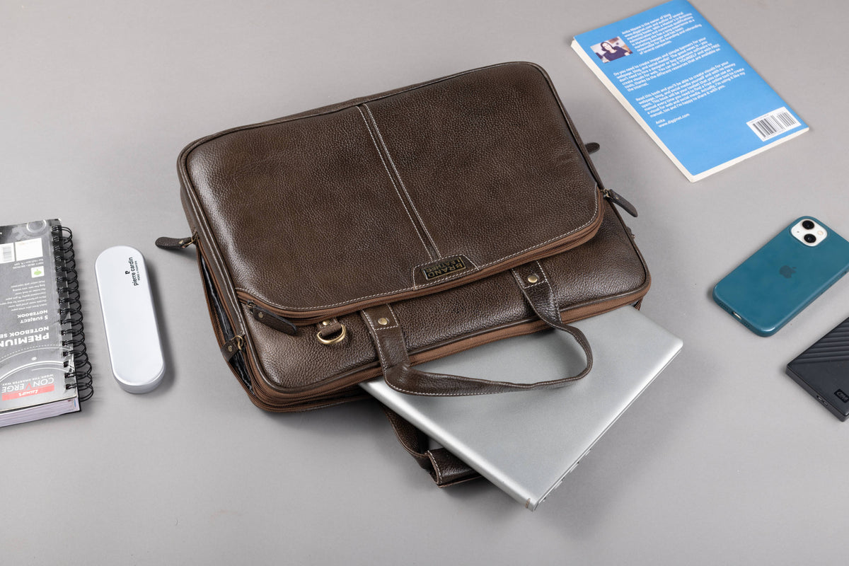 BRAND LEATHER Laptop Bag for Men - Genuine Leather Office Bag with Multiple Compartments Fits 14/15.6/16 Inch Laptop Bag - Messenger and Shoulder Bag for Travel - Water Resistant