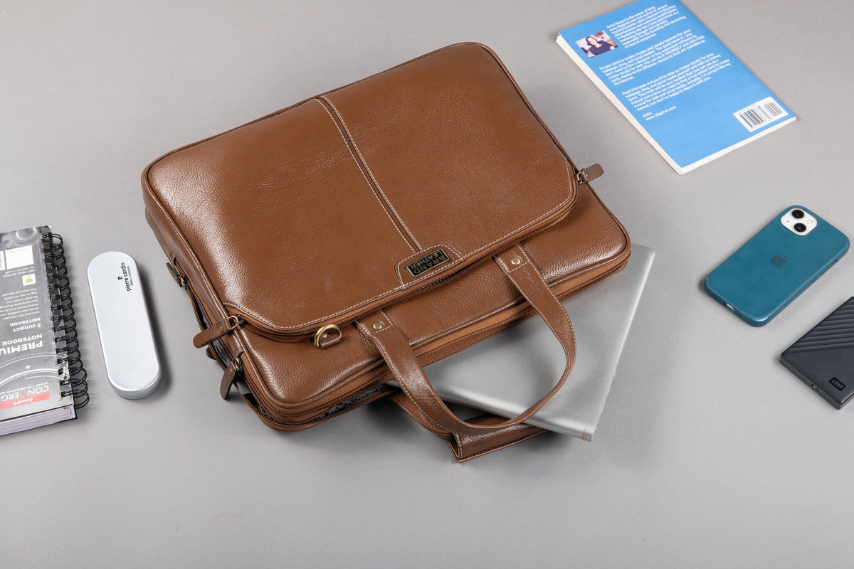 BRAND LEATHER Laptop Bag for Men - Genuine Leather Office Bag with Multiple Compartments Fits 14/15.6/16 Inch Laptop Bag - Messenger and Shoulder Bag for Travel - Water Resistant