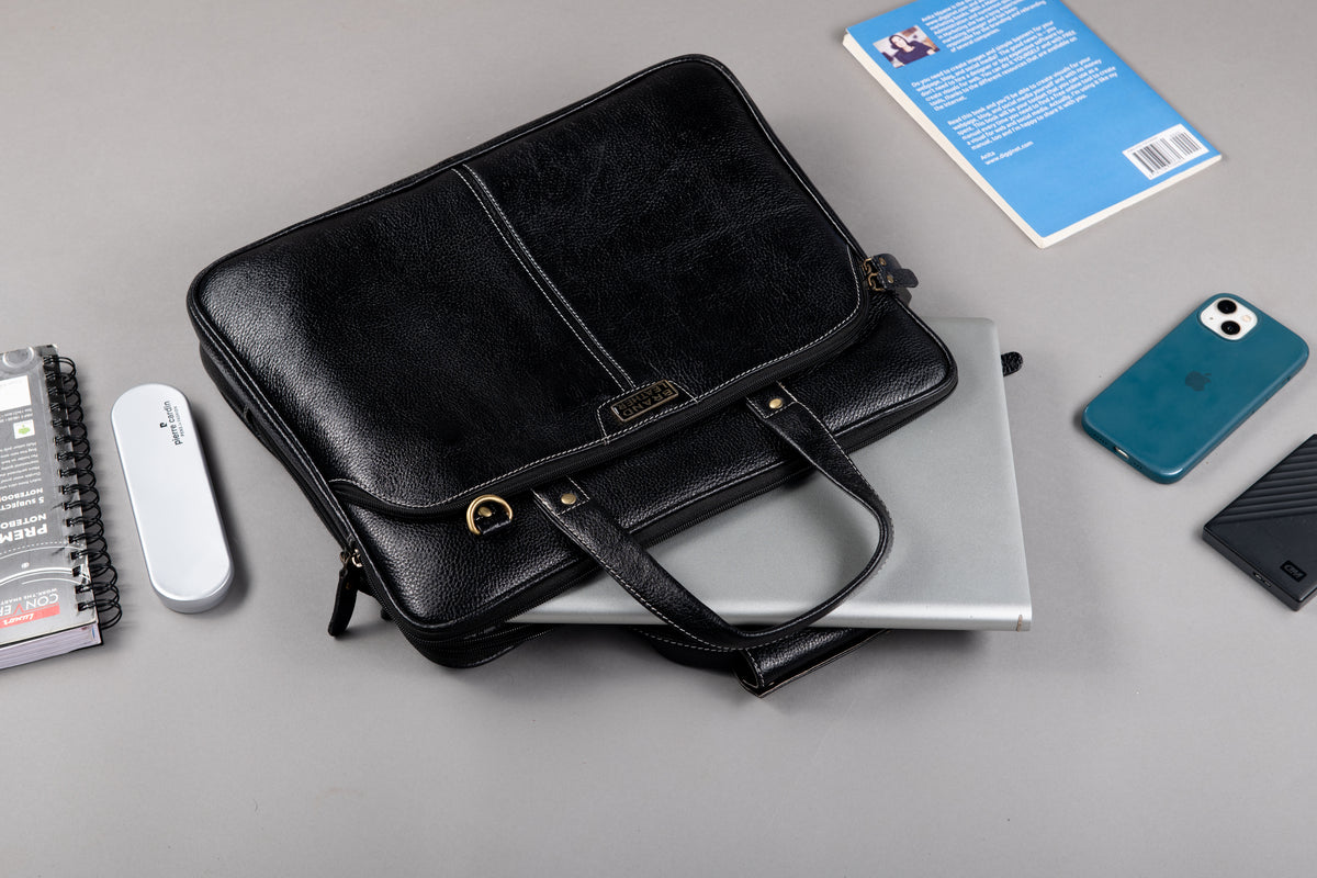 BRAND LEATHER Laptop Bag for Men - Genuine Leather Office Bag with Multiple Compartments Fits 14/15.6/16 Inch Laptop Bag - Messenger and Shoulder Bag for Travel - Water Resistant