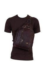 BRAND LEATHER Men's Genuine Leather Sling Chest Bag Casual Shoulder Daypack's