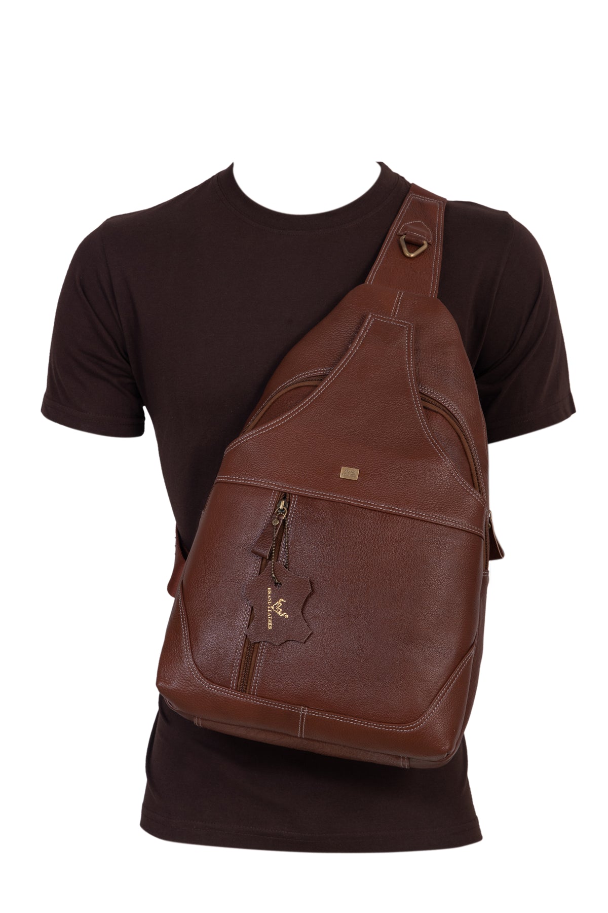 BRAND LEATHER Men's Genuine Leather Sling Chest Bag Casual Shoulder Daypack's