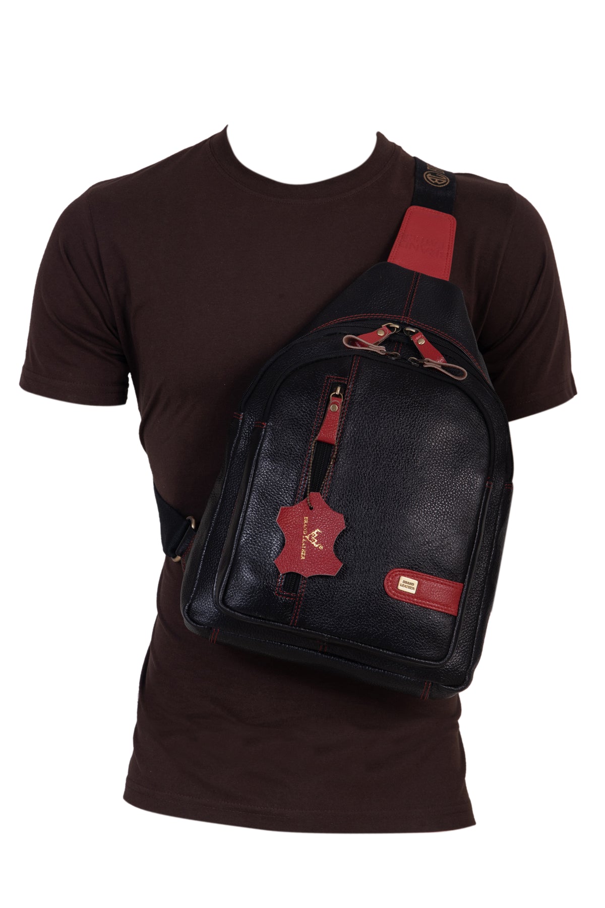 BRAND LEATHER Men's Genuine Leather Sling Chest Bag Casual Shoulder Daypack's