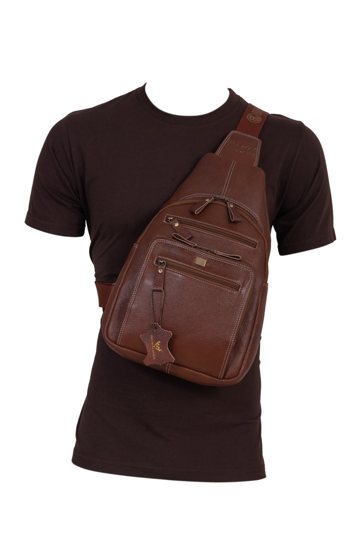 BRAND LEATHER Men's Genuine Leather Sling Chest Bag Casual Shoulder Daypack's