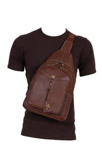 BRAND LEATHER Men's Genuine Leather Sling Chest Bag Casual Shoulder Daypack's