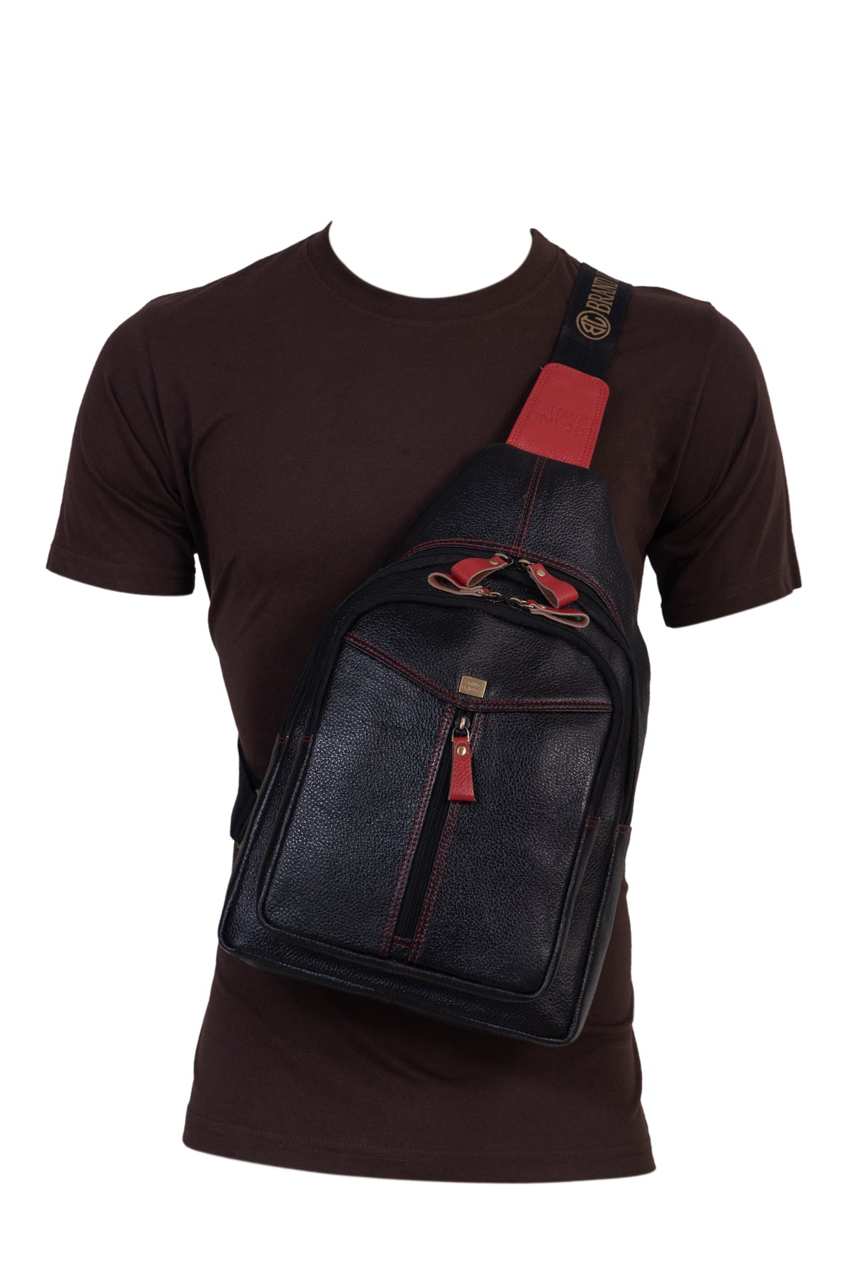 BRAND LEATHER Men's Genuine Leather Sling Chest Bag Casual Shoulder Daypack's