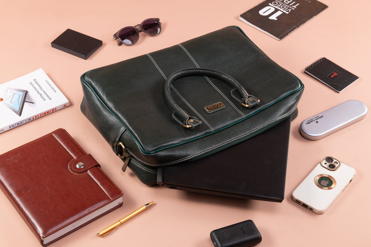 BRAND LEATHER Laptop Bag for Men - Genuine Leather Office Bag with Multiple Compartments Fits 14/15.6/16 Inch Laptop Bag - Messenger and Shoulder Bag for Travel - Water Resistant